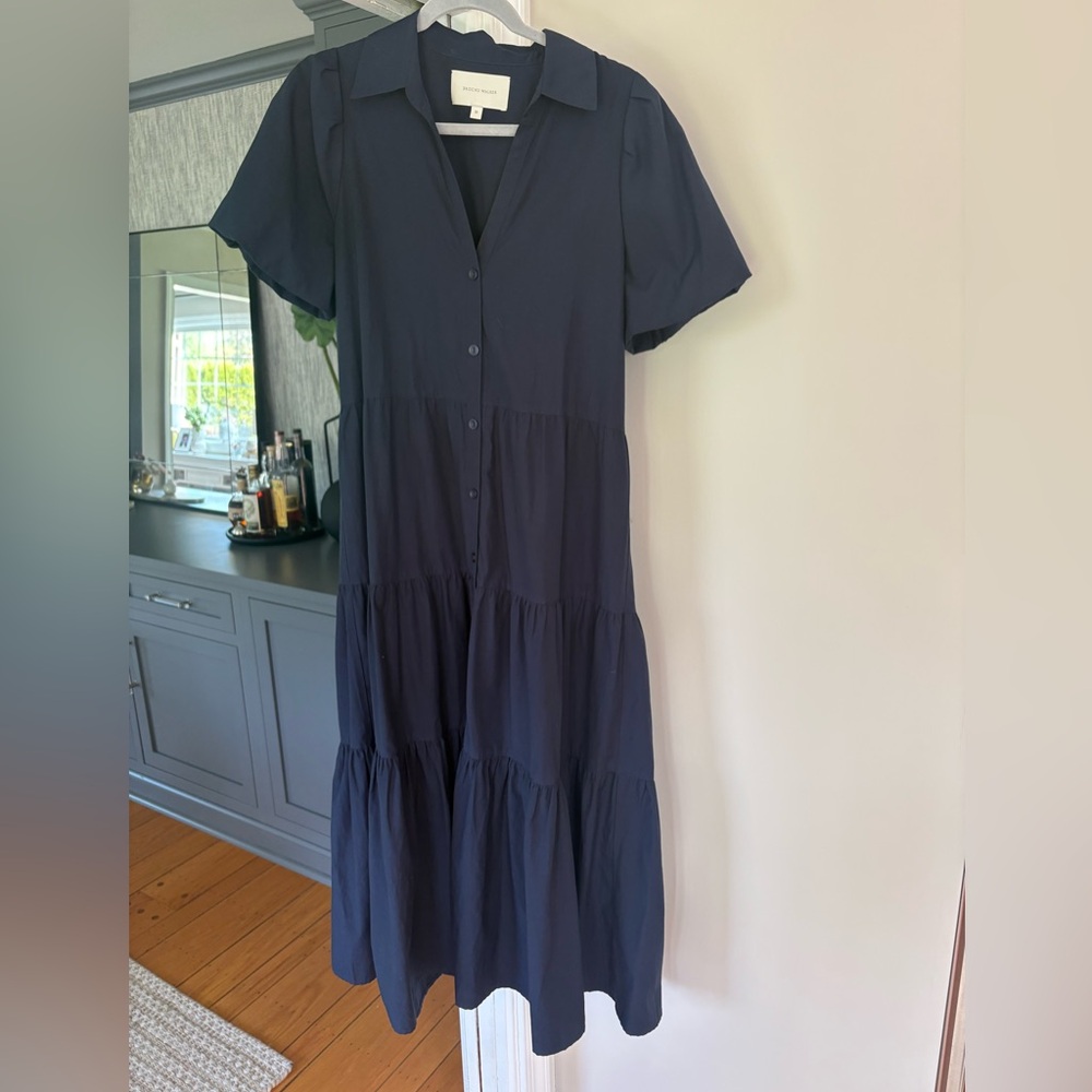 Brochu Walker Iconic Havanna Navy Tiered Button-Front Maxi Dress
